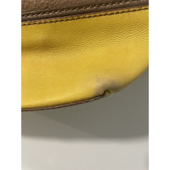 Fossil Women’s Mustard Yellow Brown Leather Tote Key Hole Zip Tote Bag - Picture 11 of 16